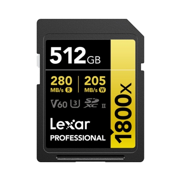 Lexar Professional 512GB 1800x UHS-II SDXC Memory Card, GOLD Series