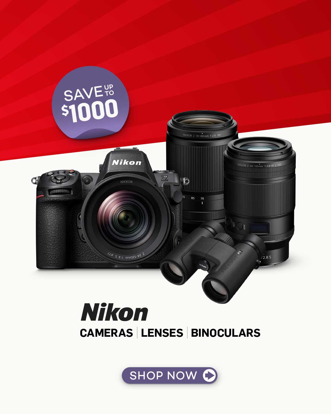 Save up to $1000 on Nikon Cameras, Lenses & Binoculars for Boxing Week